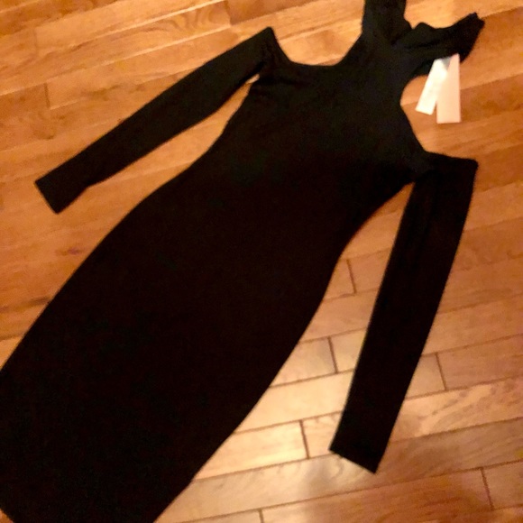 New NWT black high neck open shoulders black midi dress size XS/S - Picture 3 of 5